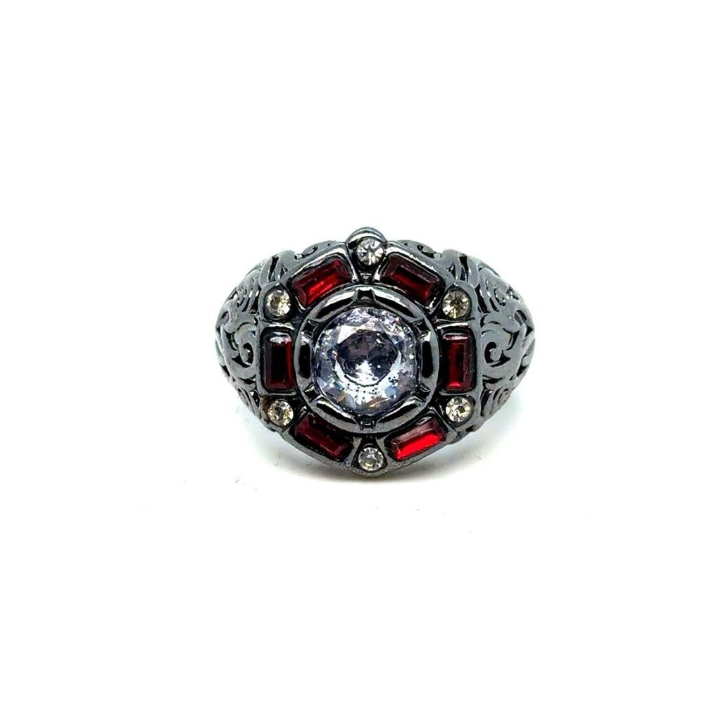 Black‎ Band Red/White Stones Ring
